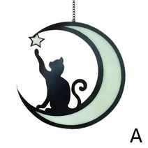 스테인드글라스 인테리어소품 감성 레트로 빈티지스테인드 글라스 고양이 달 창 걸이식 스티커 집 장식 선, 01 A