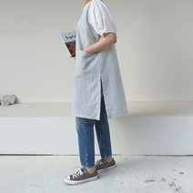 방가지똥 앞치마 통원피스 리플 그린스트라이프 앞치마, 1개