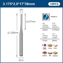 가공 정밀 밀링 커터 XCAN 카바이드 엔드 밀 10pcs 3.175 생크 2 플루트 스트레이트 슬롯 MDF 플라스틱 목재 CNC 기계 라우터 비트, 10pcs 3.175x2x17L
