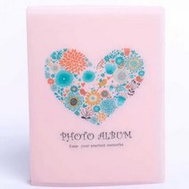 사진앨범 접착식 포토 미니 심플하고 귀여운 사진 앨범 DIY 보관 케이스 스크랩북 인터리프 수제 생일 선물 52 포켓 5 인치, Love Heart Flowers