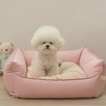 뭉밍 뭉카롱 강아지 범퍼 방석 고양이 메모리폼 쿠션, 핑크, 마이크로화이바 솜 L, 순면 / 린넨