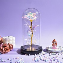 부케유리돔 꽃 장미 튤립 카네이션 무드등 미녀와 야수 인공 영원한 은하계 유리 돔 웨딩 발렌타인 어머니 선물 여자 친구, 따뜻한 밝은 흰색