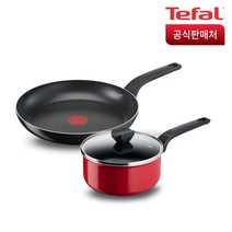 테팔 심플 프라이팬 냄비 2종 세트, 레드 + 블랙, 프라이팬 28cm + 냄비 18cm
