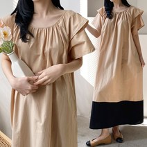 제이앤지니 OP-920 셔링 반소매 롱 원피스