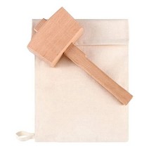 2 pcs 가방 캔버스 아이스 가방 재사용 가능한 캔버스 가방 여름 바텐더 바 액세서리에 대 한 나무 망치 망치, 베이지 우드 색상