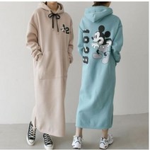 디즈니정품 미키 후드 롱 원피스 기모 옆트임 큐티 캐릭터 키큰녀