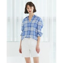[LF] 헤지스레이디스 21SS 헤지스레이디스 HSSH1B333B2 블루 체크 린넨혼방 긴팔셔츠