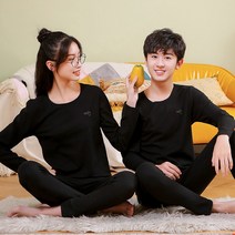 핫팩 청소년 노라인 내복세트 스스로발열 가을옷 가을바지 남아 중학생 여성겨울, C08-블랙(단색)