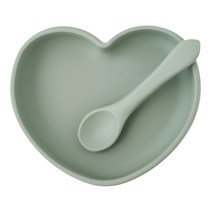 [움바움바] 아기 유아 실리콘 하트 흡착식판 접시 그릇 식기, 세이지 그린