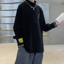 도오빠 플리티샤 아동 기모 목폴라 티셔츠 스마일 프린팅 포인트 무지 맨투맨 따뜻한 가을 겨울 긴팔티 남아 키즈 주니어 어린이