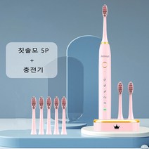 스마트 음파 전동칫솔 + 교체형 칫솔모5P, 스마트 충전, 핑크색+칫솔모5P