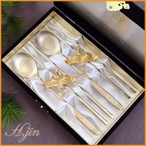 H.jin 에이치진 쌍학티타늄수저세트골드 외국인선물추천 VIP바이어답례품 한국전통기념품 단체행사 창립기념일 직원
