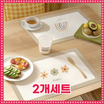 미끌롱 홈데코 방수 식탁 테이블 매트 무지개+꽃 2개세트