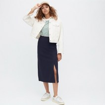 일본 유니클로 스트레치 더블 페이스 슬릿 스커트 76-80cm 456024 네이비