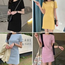 마롱패션 자 미니 원피스 반팔 무지 기본 깔끔한 슬림 브이넥 여름 여성
