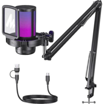 마오노 DGM20S 방송용 녹음용 게이밍 USB 콘덴서 마이크 풀 세트, 블랙