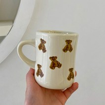 [웨더글라스] 곰돌이 패턴 머그컵 350ml 홈카페 감성 라떼 우유 코코아 머그컵 머그잔 커피잔 도자기