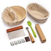 Rorecay Banneton 빵 가공 바구니 2개 세트 22.9cm(9인치) 원형 케인 사워도우 빵 라이징 바스켓 볼 사워도우 빵 만들기 도구 베이킹 용품 신 반죽 방지 발, Oval & Round