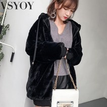 vsyoy14k귀걸이 사은품증정 여성의 램스울 코트 신상품 오버사이즈 후디드 하프 코트