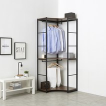 [에타홈] 드레스룸 원룸 공간활용 ㄱ자 코너 좁은방 모서리 옷방 시스템 행거 장 옷장 인테리어, 오크