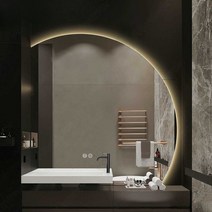 비정형거울 대형 반원형 욕실용 거울 LED 스마트 거울, (하단 오른쪽 컷) 100x100cm-더블 터치 스위치