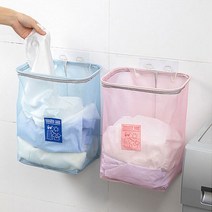 벽걸이 메쉬 수납망 수건 빨래통 미니분리수거함, 그레이