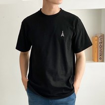 멋지군 17수 기본 핏 에펠탑 자수 면 라운드 반팔 티