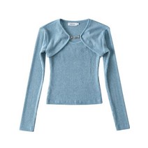 슬라브 브이넥 세미크롭 브라 크롭 반팔 티 티셔츠 가을 투피스 세트 O 넥 탑 풀 슬리브 체인 버클 케이프 Camis with tee Korea Clothing Pink