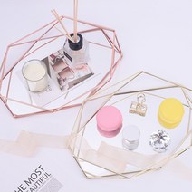 화장품트레이 골드판 립스틱 정리 수납 보관함 접시 미러 인테리어 사각 육각 소품 트레이, 옐로우골드