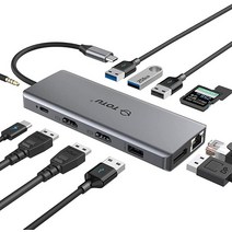 USB C HUB TOTU 13-in-1 도킹 스테이션(4K 듀얼 HDMI 및 DP 75W PD) USB C Windows 노트북 및 MacBook Pro용 트리플 디스플레이 MacOS는 미러 디스플레이만 지원 회색 TT-HB010A -13933, 1개