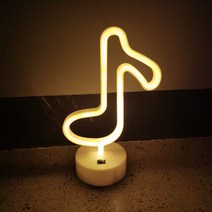 감성소품 네온사인 간판 크리에이티브 LED 음악 노트 모양 네온 사인 배터리 전원 및 USB 밤 벽 램프 어린, 09 warm with  base
