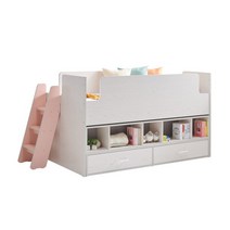 메이비 어린이 낮은 수납 벙커 침대 세트, 화이트워시, 웜그레이
