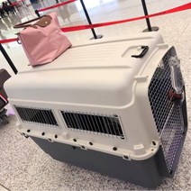중대형 캐리어 애완동물 에어박스 개와 고양이 여행용 상자 항공운송 위탁상자 중대형견 수송용 고양이 케이지 휴대용 외출, 오프화이트 그레이 블루, 7호: 120×81×90cm(철망창)