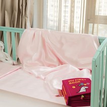 PROMEED 100% 멀베리 실크 토들러 침대 이불 커버 남아/여아용 6A 등급 22 Momme 멀베리 실크 아기 침대 침구 보이지 않는 지퍼 포함 (핑크 아기 침대), Pink - Duvet Cover Only