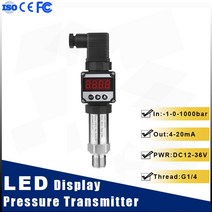 공구 LED 디스플레이 압력 송신기 G1/4 스레드 4-20mA 출력 공기 수압 오일 유압 센서 DC24V, [01] -1-1bar, [01] M20-1.5, 20 Others_01 M20-1.5