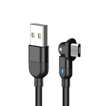 180도 회전 LED 고속충전 데이터전송 케이블 C타입 라이트닝8핀 마이크로5핀 0.5m 1m 2m, 블랙