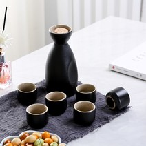 술잔세트 세라믹 일본 벚꽃 자기 이자카야 사케잔세트, 그린 술병 + 잔 6개