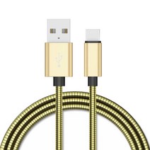 고속 충전 케이블 마이크로 USB 타입 C 금속 스프링 충전기, 2m, 황금