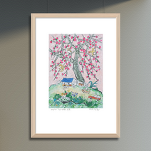 제주생활의 중도 (150 Editions )Fruit In Pink 이왈종 판화, (원목)관액자블랙