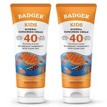 Badger - SPF 40 아동용 투명 스포츠 자외선 차단 크림 얼굴과 몸용 산화아연 포함 광범위한 스펙트럼 및 방수 암초 안전 차단제 천연 미네랄 85.8ml (3온스), 2.9 Fl Oz (Pack of 2)