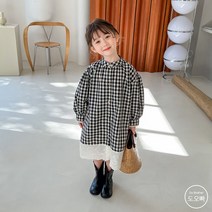 도오빠 아동 원피스 드레스 치마 스커트 공주 친 칼라 격자 무늬 체크 패턴 헤이스 봄 가을 여아 키즈 주니어 어린이 여아원피스