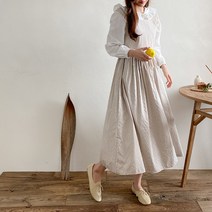 여성 줄가라 멜빵 원피스