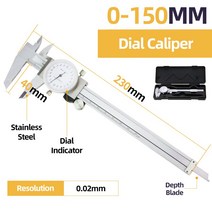 버니어 캘리퍼스 미터 다이얼 금속 게이지 마이크로 눈금자 스테인레스 스틸 깊이 측정 도구, Box Dial Caliper
