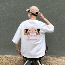 [특가 줍기] 일본계 애니메이션 반팔 티셔츠 남성 트렌드 브랜드 인스타그램 초화cec 여름 해적 왕 루피 커플 트렌드 여름옷 심비 간지럼 화이트 M