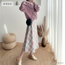 체크스커트 하이웨이스트 가오리 롱 a라인 우산 스커트 뉴타임즈 A25 Z525M358