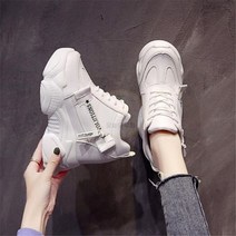 여성 신발 통굽 스니커즈 최신 여성 가죽 청키 아빠 신발 12CM 트레이너 여성 스포츠 경화 신발 여성 신발