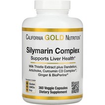 California Gold Nutrition 실리마린 복합체 간 헬스 밀크시슬 커큐민 아티초크 민들레 생강 흑후추 300mg 베지 캡슐, 360정, 1개