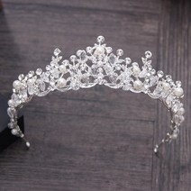 웨딩티아라 럭셔리 우아한 크리스탈 진주 신부 크라운 여성 티아라 헤어 쥬얼리 장식품 머리띠 웨딩 액세, 01 Silver