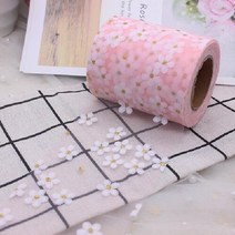 6cm 5 야드 꽃 무늬 얇은 명주 그물 데이지 리본 롤 DIY 수제 공예 머리 베이킹 벚꽃 인쇄 메쉬 패브릭 용품118597, 8cm x 5yards, Han pink, Han pink