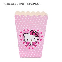 헬로 키티 핑크 테마 걸 생일 파티 종이컵 접시 식기 풍선 어린이 배경 베이비 샤워 용품, CHINA, Popcorn box-6pcs